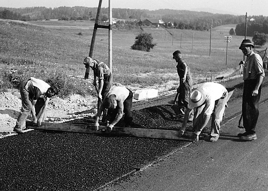Road construction site in the 1950s